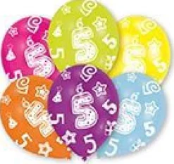 amscan® Zahl 5 Globaldruck - 6 Latexballons, Ø 27,5 cm | Teddy Toys Kinderwelt