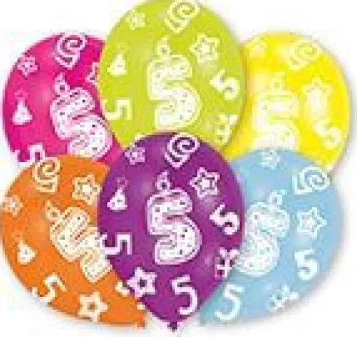 amscan® Zahl 5 Globaldruck - 6 Latexballons, Ø 27,5 cm | Teddy Toys Kinderwelt