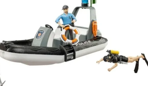 Bruder bworld - Polizei Schlauchboot, Rundumleuchte, 2 Figuren und Zubehör | Teddy Toys Kinderwelt