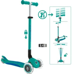 GLOBBER PRIMO FOLDABLE PLUS LIGHTS türkis-dunkelblau, mit Leuchtr | Teddy Toys Kinderwelt