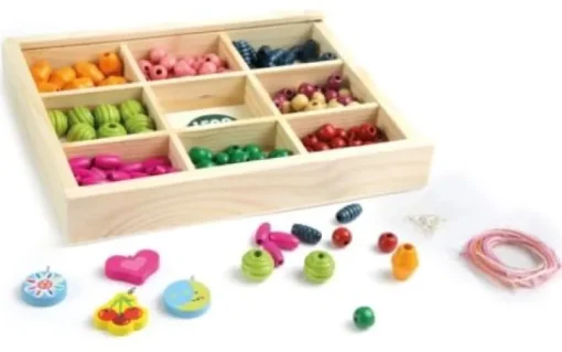 LENA Bastelset Holz-Fädelperlen inkl. Kassette, # ca. 2 cm, ab 3 | Teddy Toys Kinderwelt