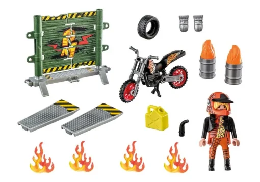 PLAYMOBIL 71256 Starter Pack Stuntshow Motorrad mit Feuerwand | Teddy Toys Kinderwelt